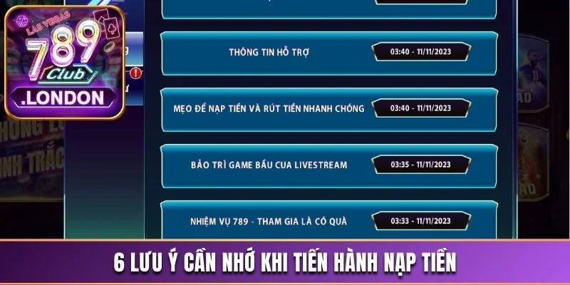 Hướng Dẫn Thao Tác Nạp Tiền 789Club Chuẩn Xác Trong 5 Phút 3 6 lưu ý cần nhớ khi tiến hành nạp tiền