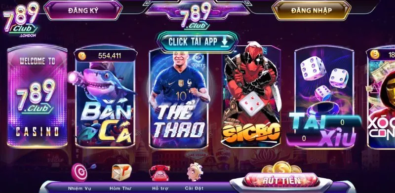 Giao diện website 789club chính thức ấn tượng với tông màu tím trầm